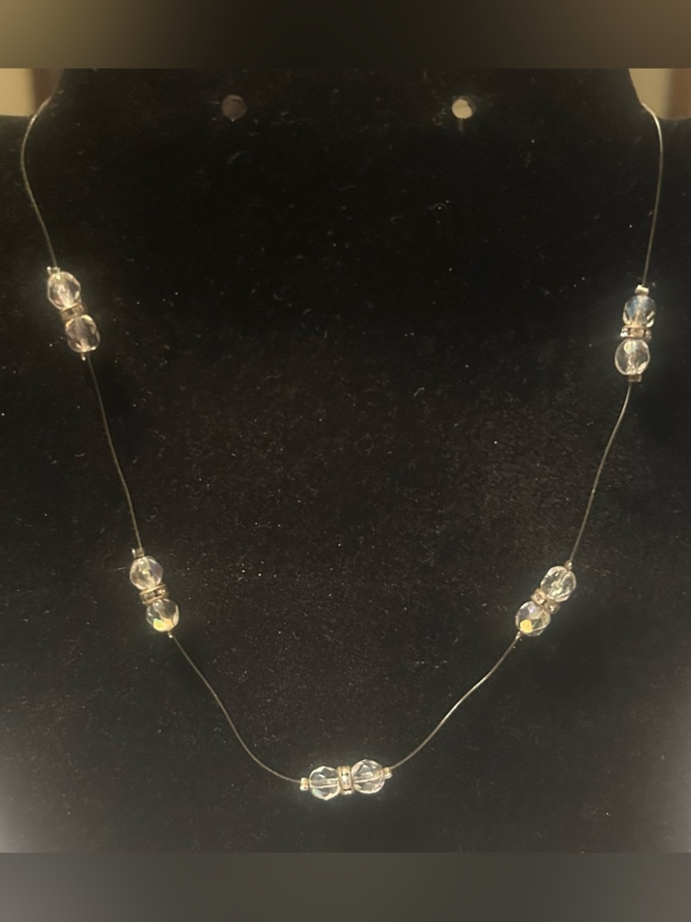 Vintage Glass Crystal Bead Floating Necklace - Clear